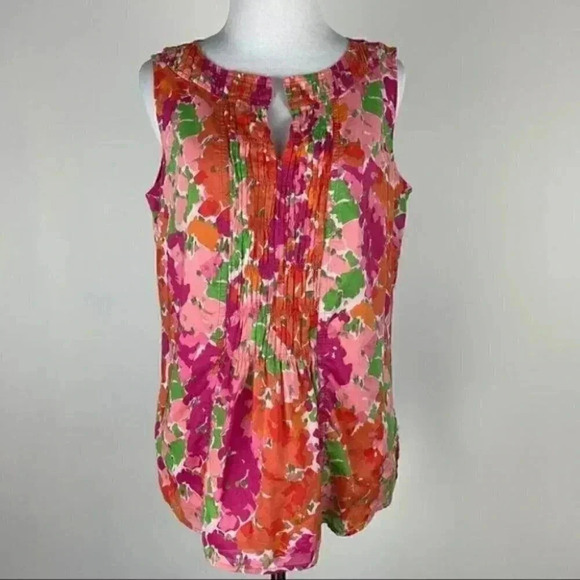 Talbots top sz 8 Floral bib front tank watercolor - Picture 1 of 7